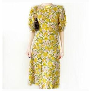 Faithful the Brand Jean Marie Jolene Yellow Floral Midi Dress